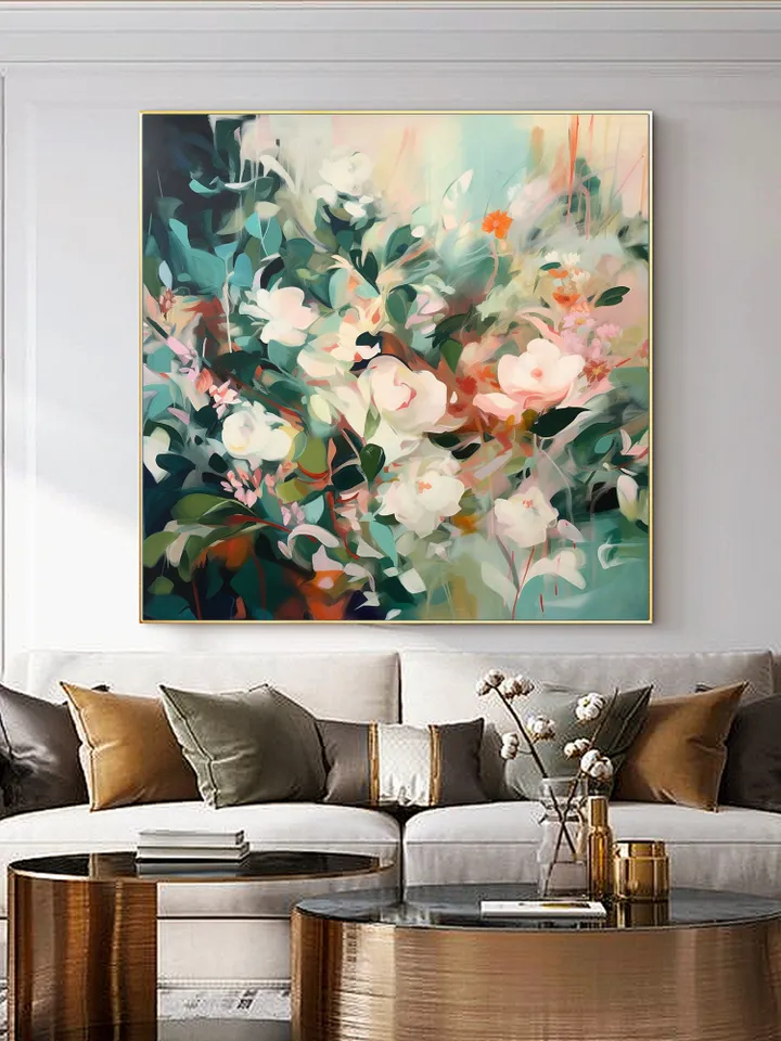 Large Original Flowers Oil Painting On Canvas, Abstract Blooming Flowers Painting, Boho Wall Art, Custom Painting, Living room Home Decor