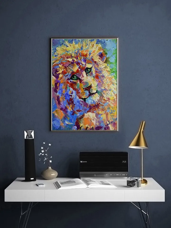Lion Painting Wild Animal Original Art Oil Impasto 油畫原作 Wall Art Impressionism