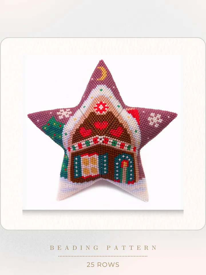 Gingerbread house, Peyote Star Beading PDF Pattern, Seed Bead Christmas Ornament