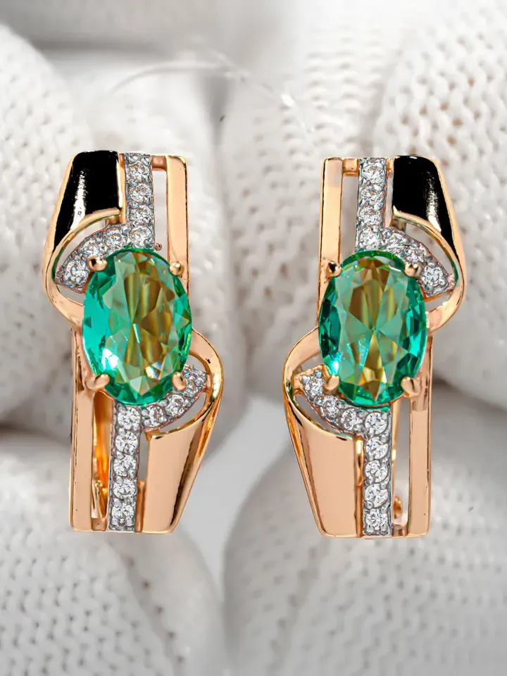 Earrings Silver gold plated 925 assay value with paraiba stone