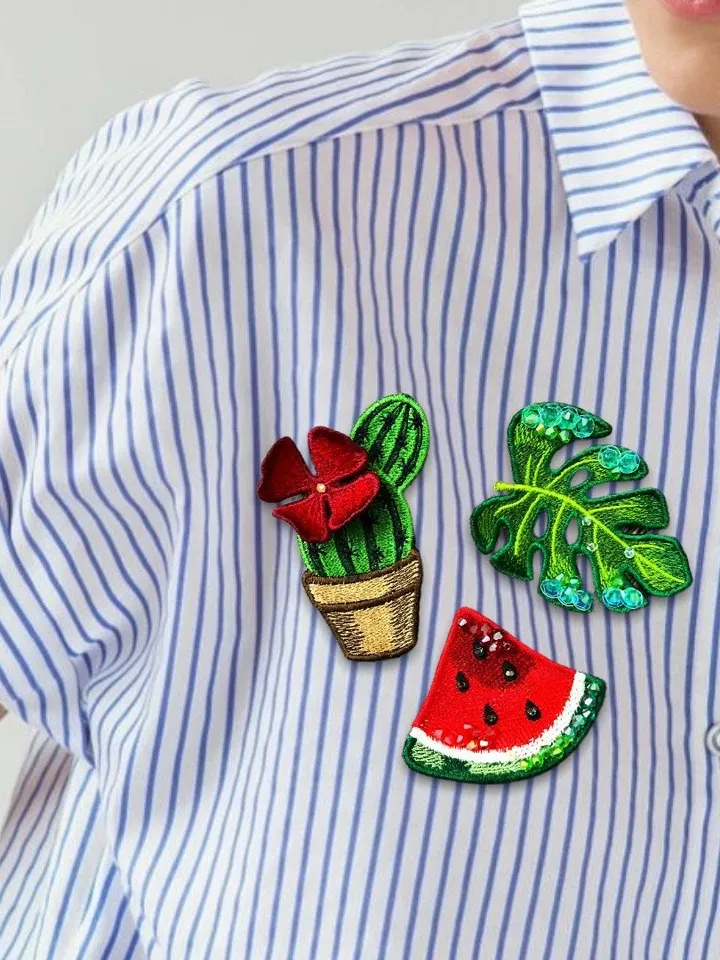 Set FSL monstera watermelon cactus broches machine embroidery designs free standing lace digital embroidery pattern décor embroidery motif