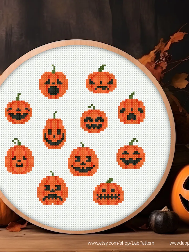 Mini pumpkins Cross stitch patterns, Halloween, Trick or Treat, plants, beginner counted, modern chart, gift DIY, embroidery, instant PDF