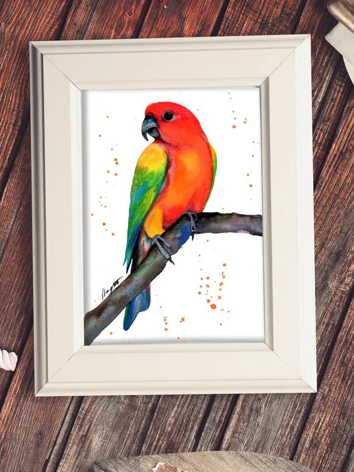 Parrot original watercolor, birds painting, handmade wall decor, 5x7 in art for bird lovers by Anne Gorywine