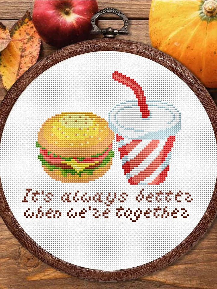 Hamburger and Cola Cross Stitch Pattern, Kitchen Cross Stitch, Embroidery Cola, Hamburger Cross Stitch Pattern, Modern Cross Stitch #kt028
