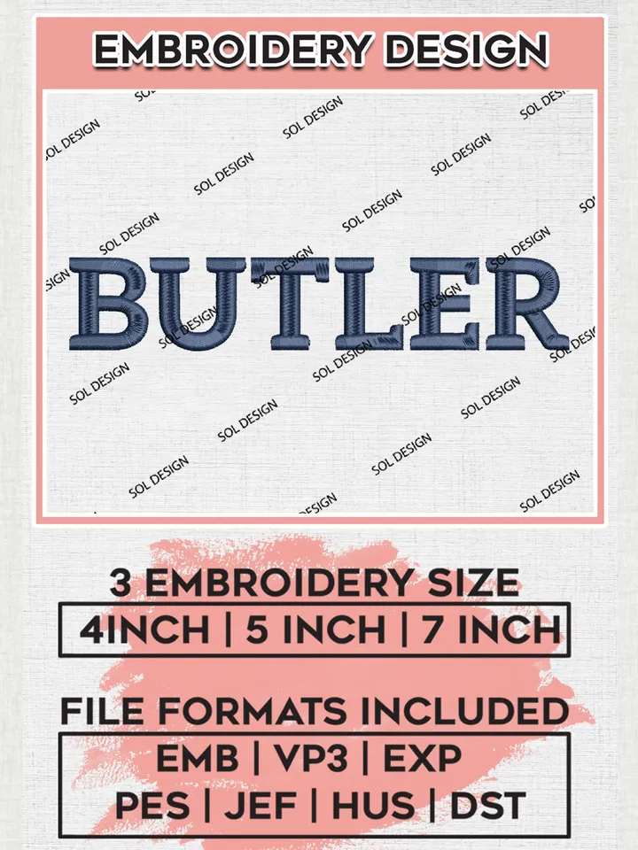 NCAA Butler Team Word Logo Embroidery Design Files, NCAA Butler Bulldogs Machine Embroidery, NCAA Teams, 3 sizes, NCAA Machine embroidery designs, Digital Download