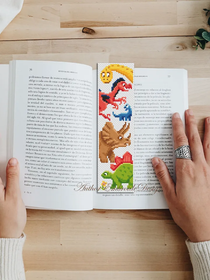 Dinosaur bookmark cross stitch pattern PDF download Baby dinosaur cross stitch chart, Bookmark pattern digital PDF, Dinosaur gifts #B278