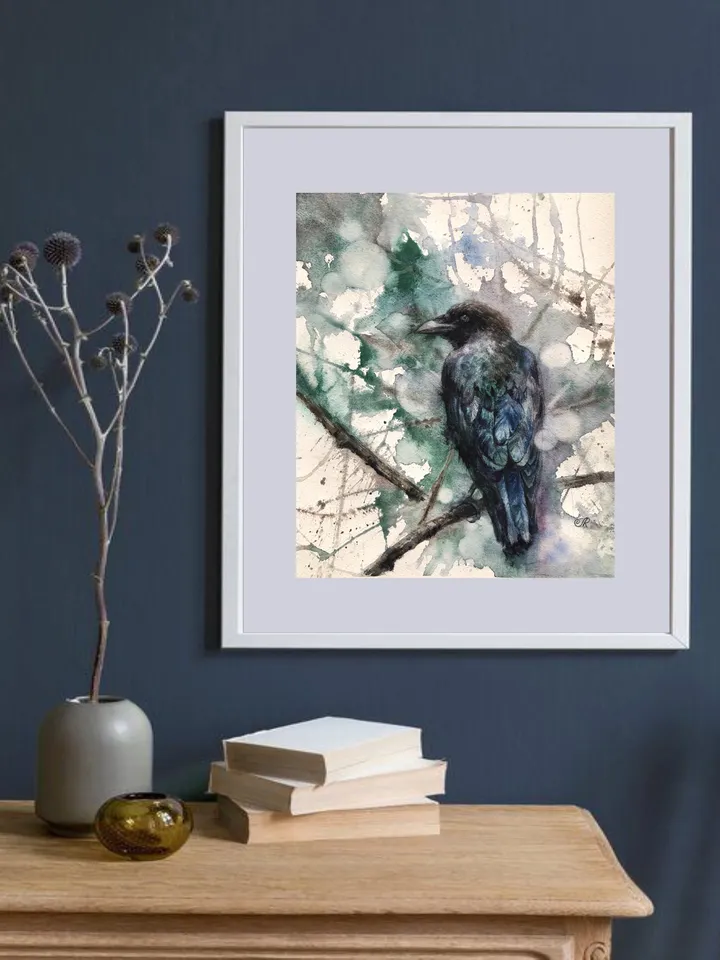 Crow Original Painting Raven Watercolor Painting Birds Wall Art