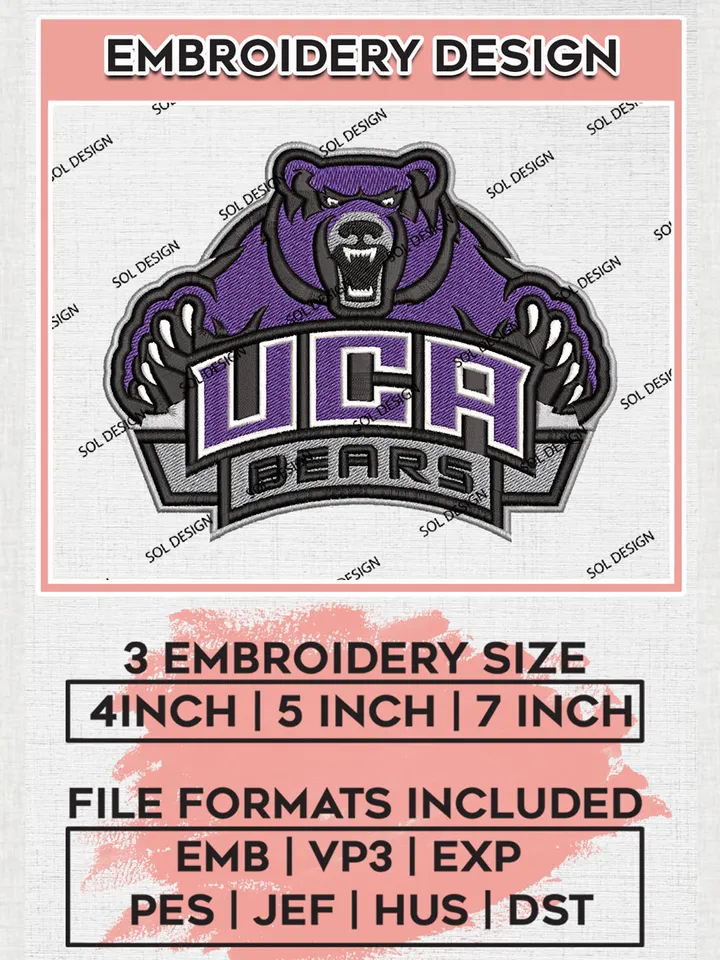 Central Arkansas Bears Logo Machine Embroidery Design, NCAA UCA Bears Embroidery Design Design files, NCAA Embroidery Designs, NCAA Machine Embroidery Designs, Digital Download