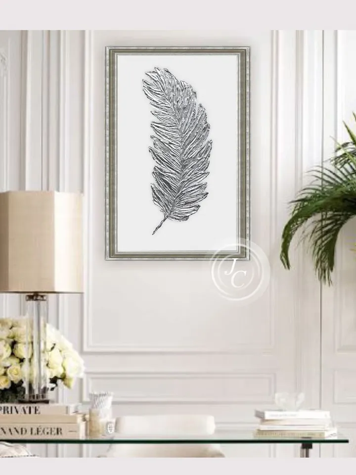 Silver Feather Abstract Wall Art Original Painting Textured artwork Silver wall decor Modern wall art
