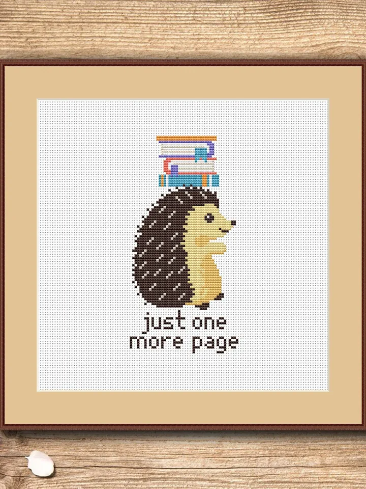 Just One More Page Cross Stitch Pattern, Hedgehog Cross Stitch, Books Cross Stitch Pattern, So Many Books Cross Stitch Patterns #qt005