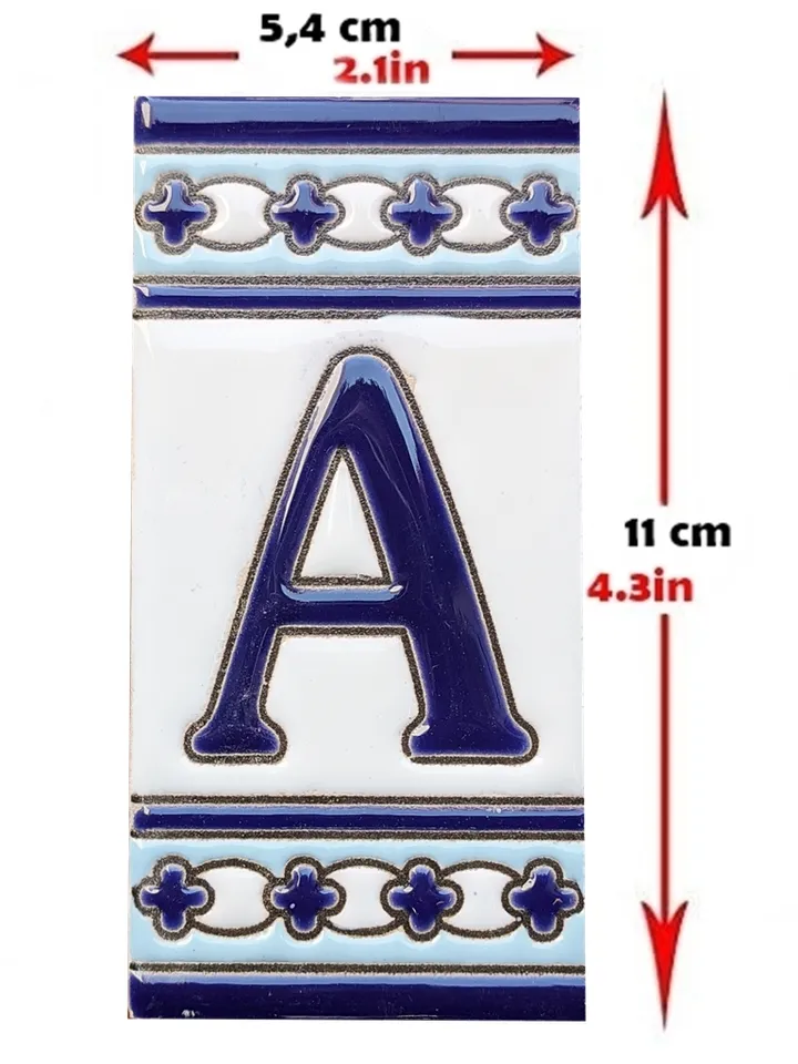 Ceramic letters and numbers 11cm (4.3") for the wall - Hand-glazed in Spain - "MALAGA" models - Ceramic letters number -