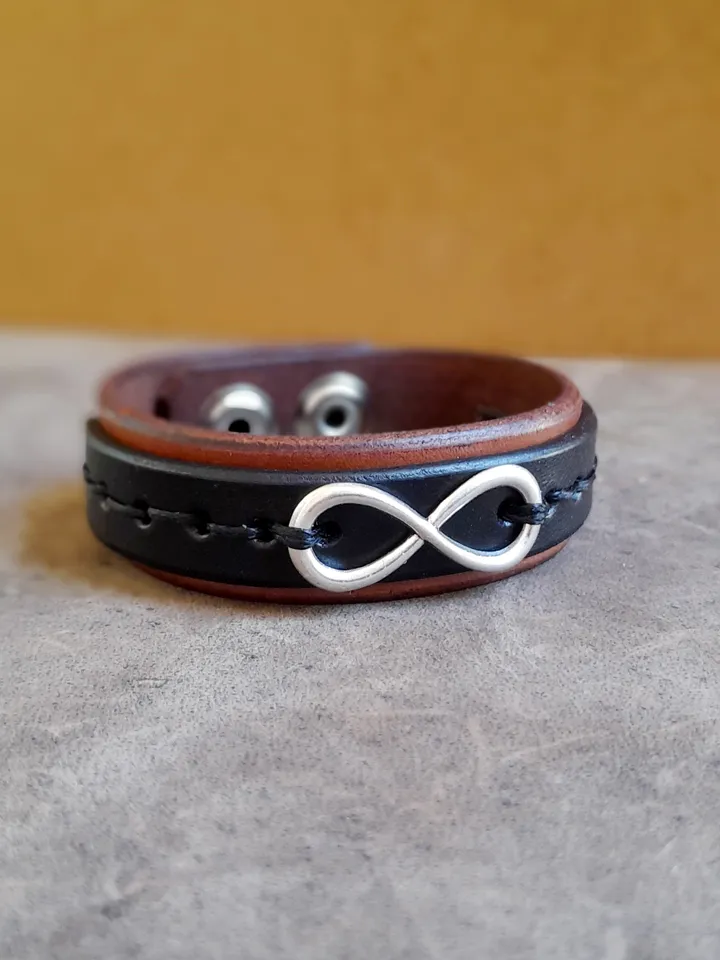 Infinity Bracelet, Handmade Personalized Secret Message Eternity Bangle, Anniversary Gift Idea, Unisex Leather Jewelry, Layered Bracelet