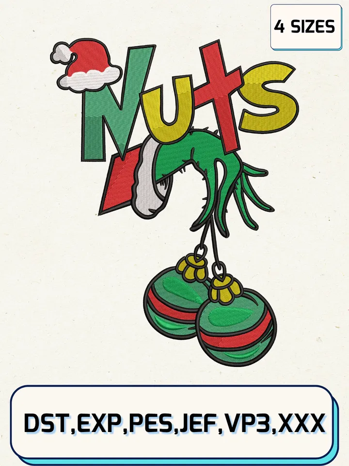 Chest Nuts Grinch Hand On Breasts Embroidery,Christmas Embroidery Designs,Machine Embroidery Files,Grinch Embroidery Design,4 Sizes