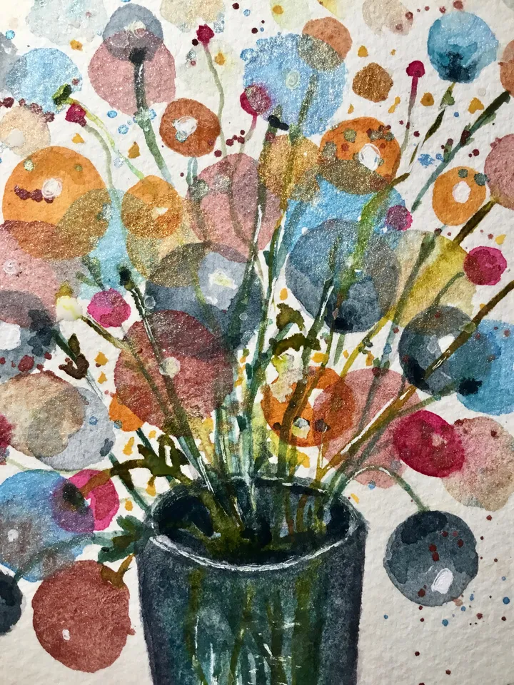 Fantasy Flowers in a vase original watercolor painting,floral fantasy wall art,small watercolor painting wall decoration,gift.