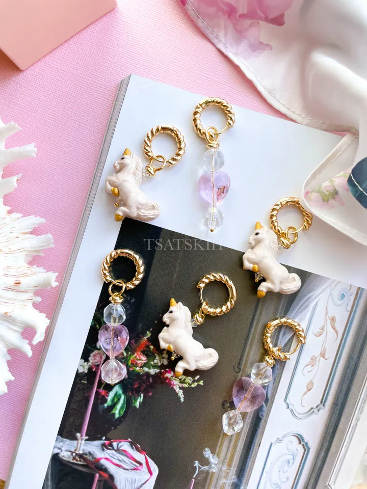 Unique Earrings Gold with Unicorn Charm