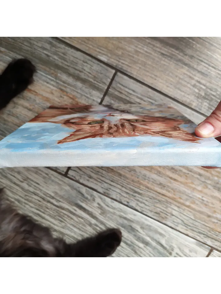 Cat painting Animal Original Art Brown Cat Artwork fine art square canvas art oil painting by Natalia Plotnikova
