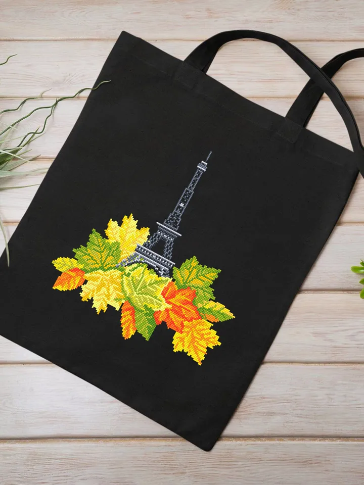 Eiffel Tower cross stitch pattern PDF download Fall cross stitch Maple leaf cross stitch chart Modern France embroidery Paris decor #E2