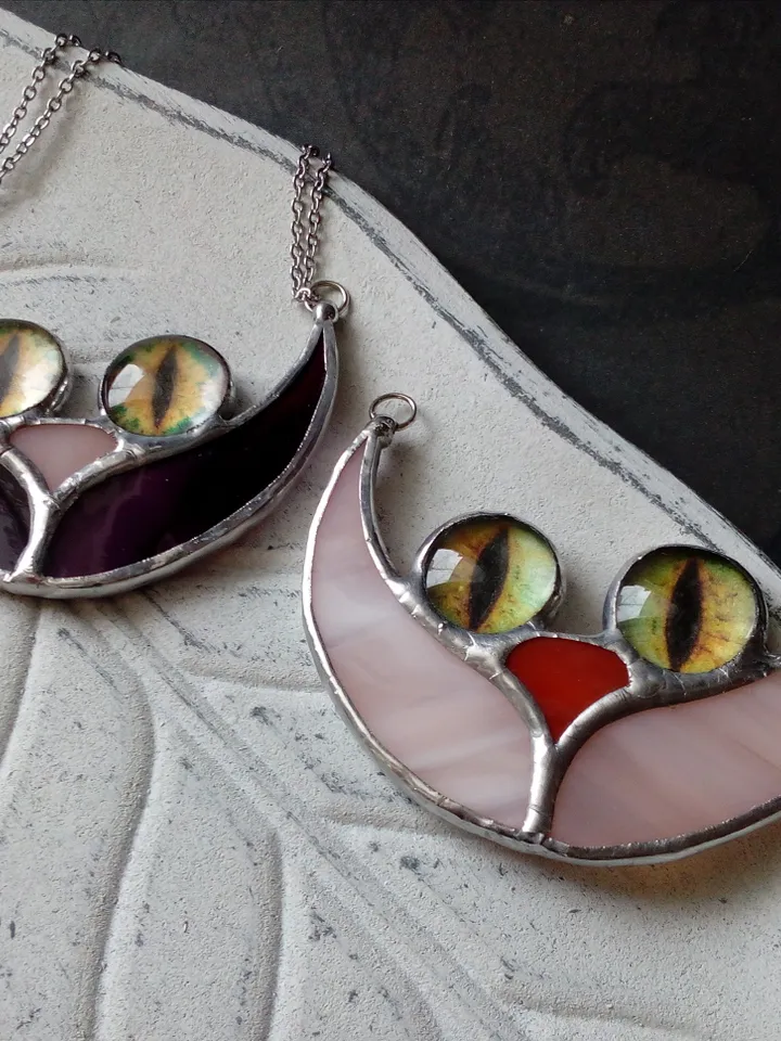 CAT necklace, cat eye pendant, cat mom necklace, cute cheshire cat, cat moon necklace, cat lovers jewelry