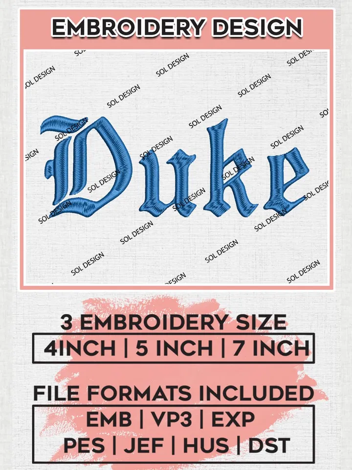 NCAA Duke College Football Team Word Logo Embroidery Design Files, NCAA Duke Blue Devils Machine Embroidery, NCAA Teams, 3 sizes, NCAA Machine embroidery designs, Digital Download