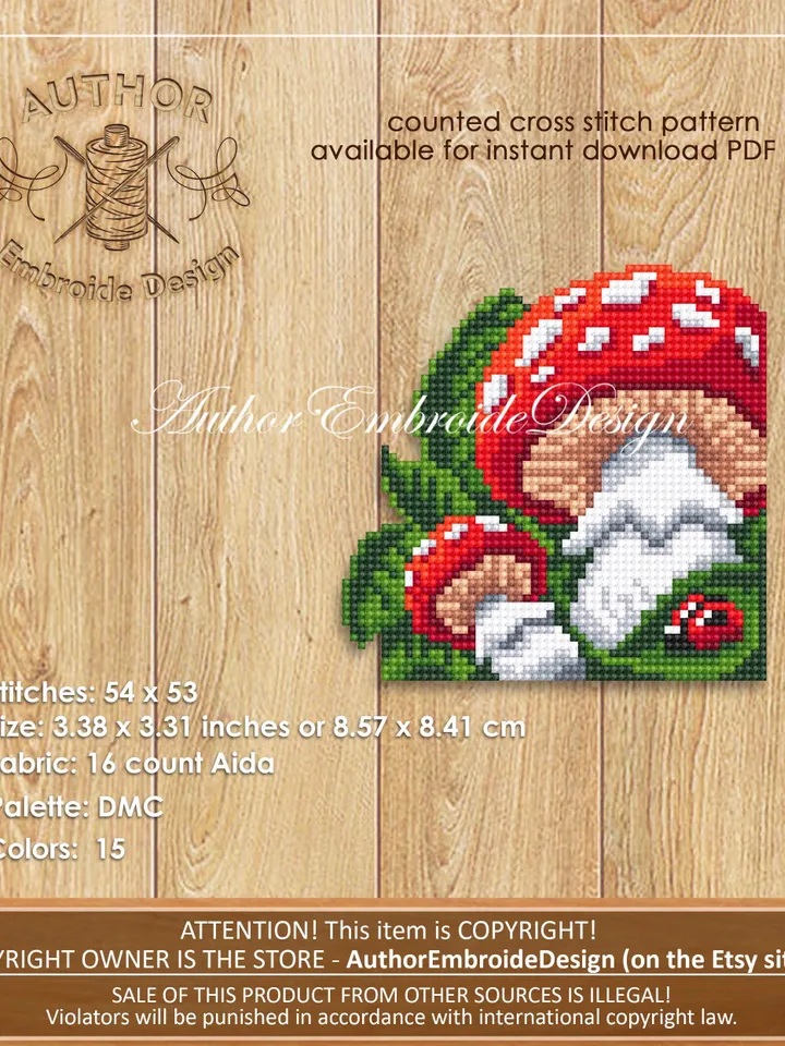 Mushroom Corner bookmark cross stitch pattern PDF download Amanita mushroom cross stitch chart, Mushroom bookmark pattern digital PDF #B399