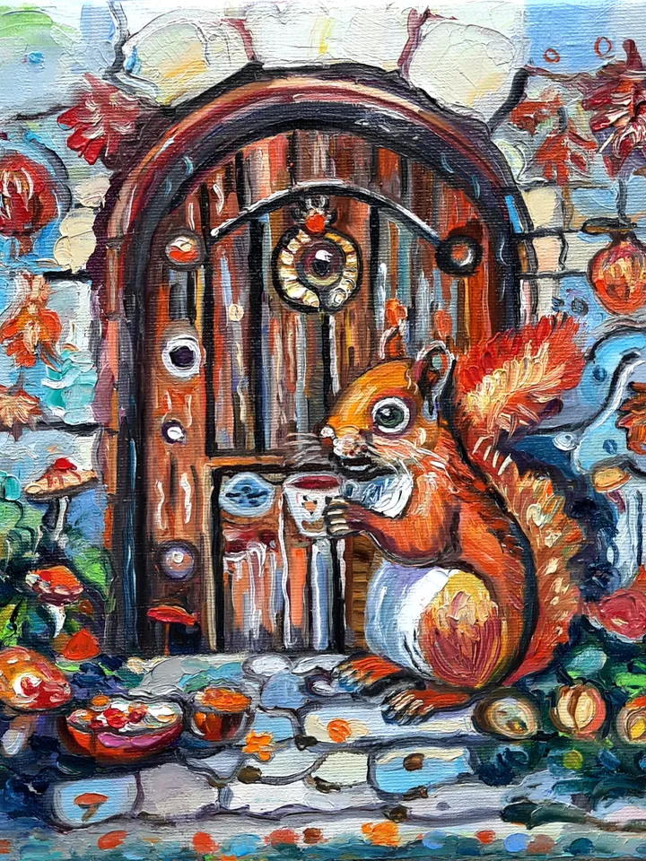 Squirrel with a cap Art Painting Original Oil Art
Oil on Canvas
