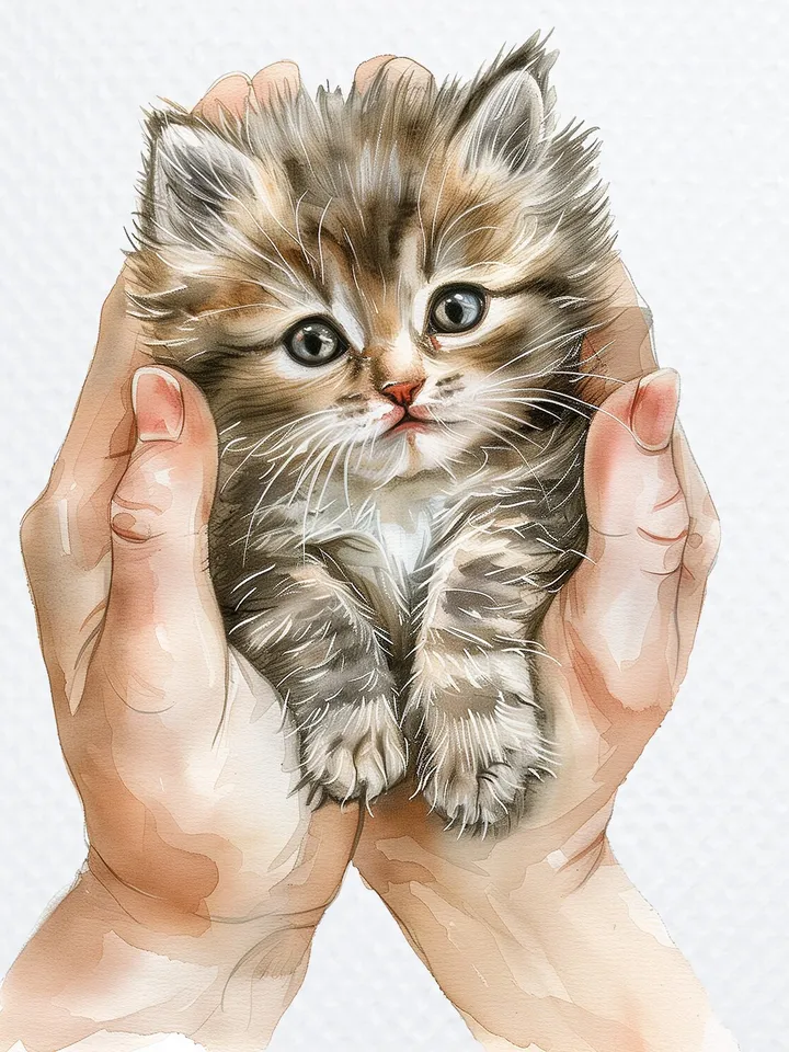 10 Fluffy Kitten in Hand PNG Clipart, Cute kitty Cat for sublimation, Printable Watercolor Cat clipart, Paper craft, junk journals