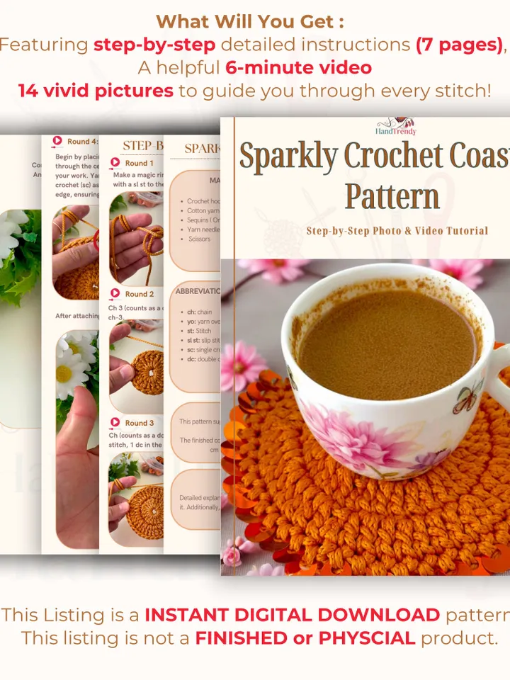 Round Crochet Sequin Coaster DIY Pattern, Glam Handmade Mug Rug Tutorial, Sparkle Yarn Drink Mat DIY, Glitter Coffee Coaster Guide