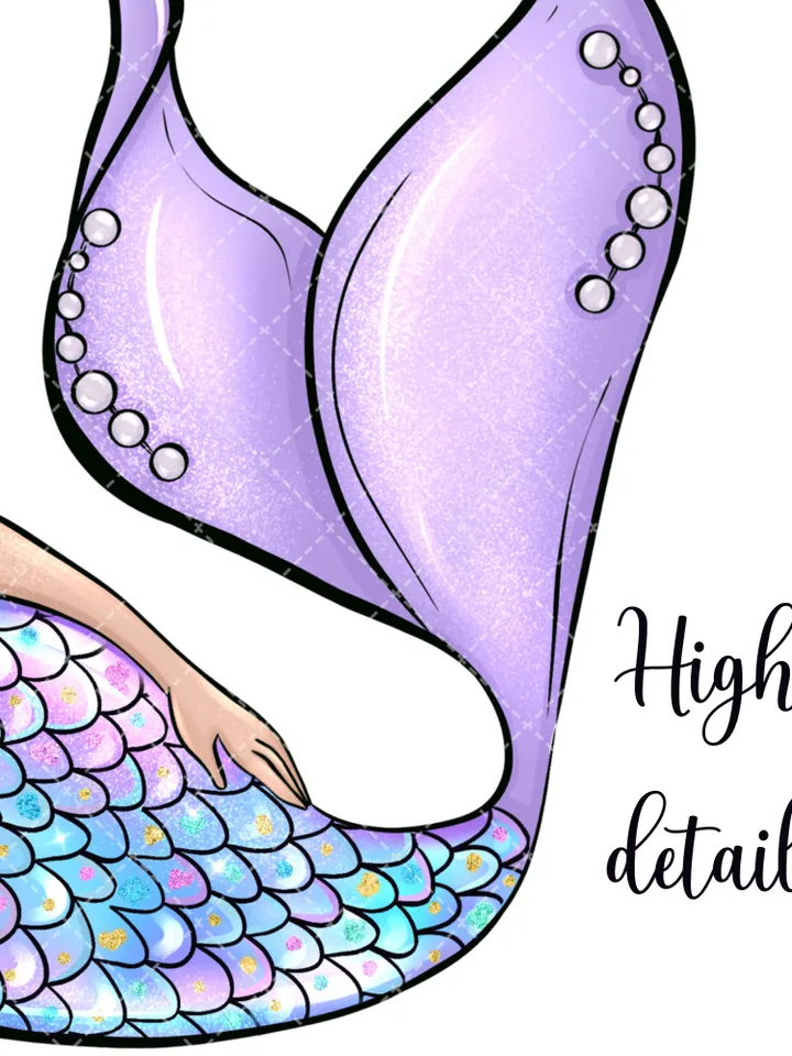 Pretty Purple Mermaid Clipart, Mermaid Birthday Clipart, Summer Girl Clipart, Cute Planner Stickers, Mermaid Nursery Decor Clipart