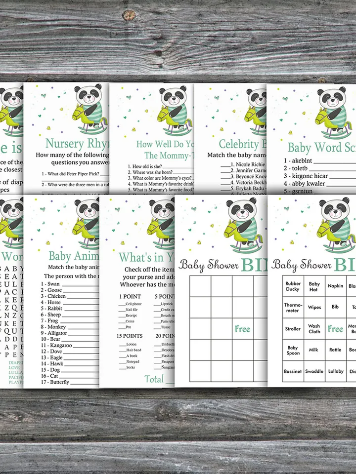 Panda Themed baby shower games bundle,Baby Panda Baby Shower games package,Fun Baby Shower Games,9 Printable Games-326