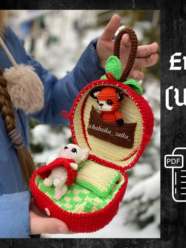 PDF Crochet Pattern Foxes in Apple, Amigurumi baby fox pattern, Crochet Bag, Cute fox, Animal pattern, Amigurumi animal, Crochet animal