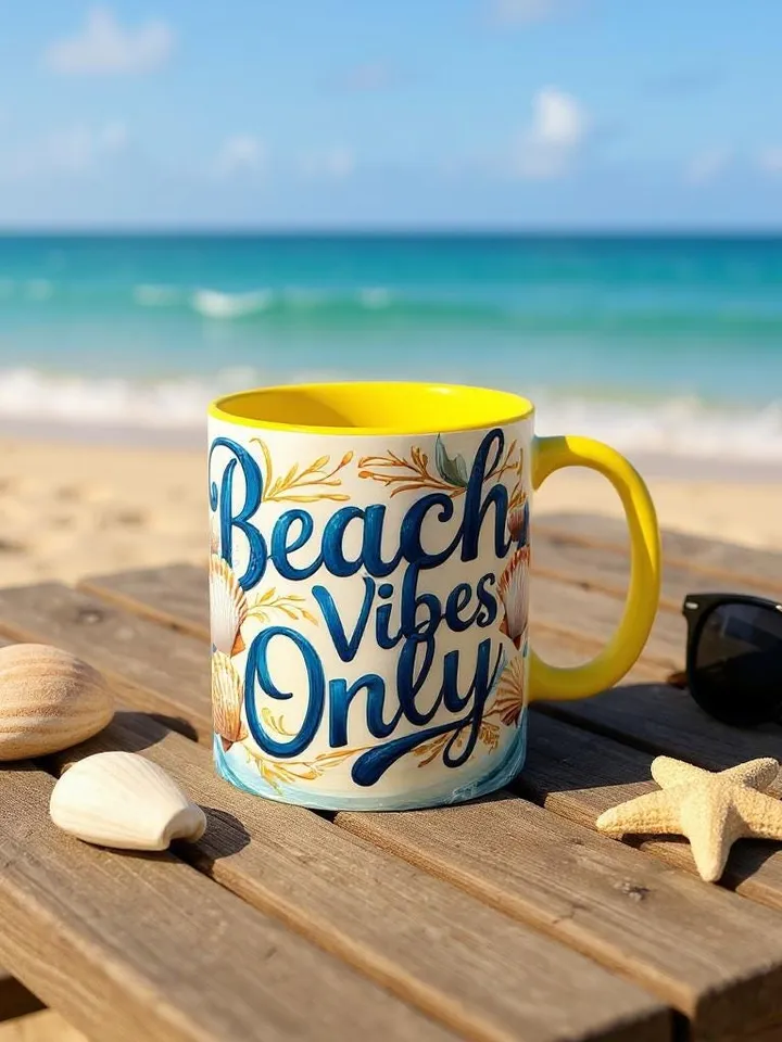 Beach Vibes Only Mug | Coastal Seashell Coffee Cup | Ocean Aesthetic Cup, Summer Gift Idea, Hand Lettered, Coastal Kitchen Decor, Home Decor