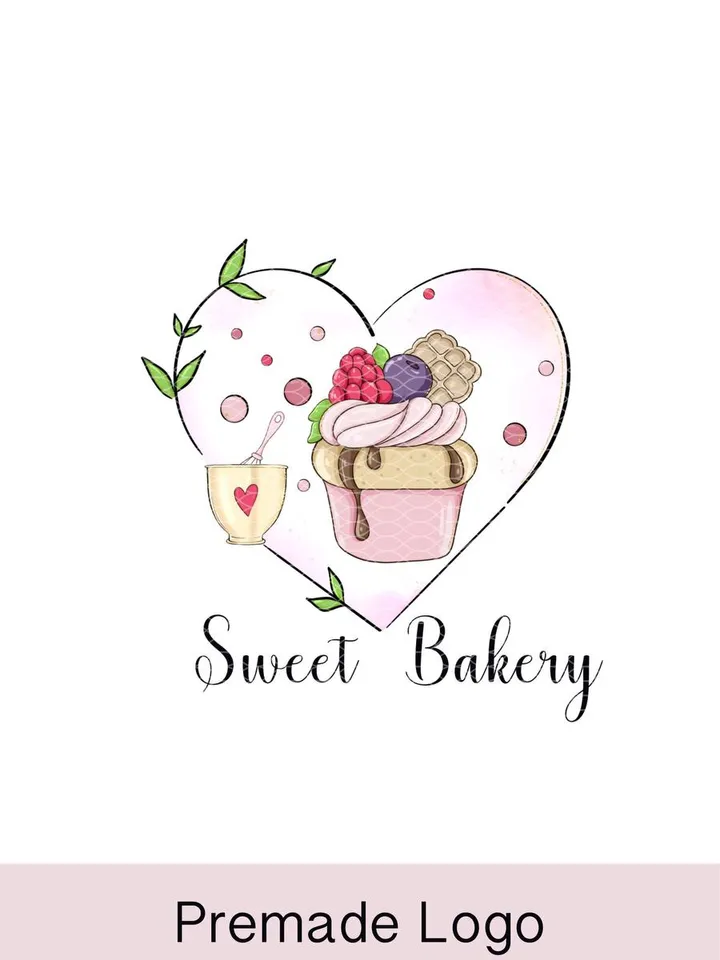 Delightful Cupcake Shop Premade Logo, Sweets Logo, Cake Designer Logo, Pastry Logo, Sugar Cake Logo, Baker Logo