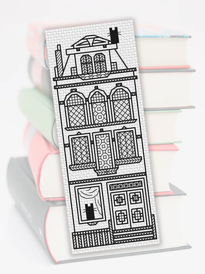 Blackwork bookmark embroidery pattern Cat House