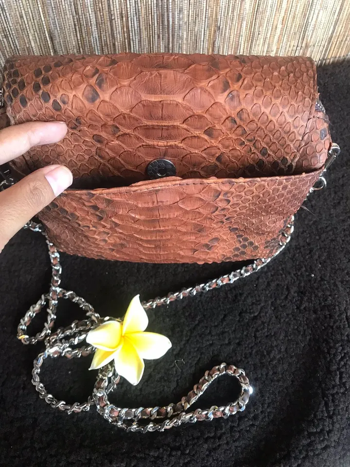 Genuine Python Skin Crossbody Bag | Chain Tassel brown bag | Leather Woman Free Shipping Handmade Summer purse | exotic leather bag
