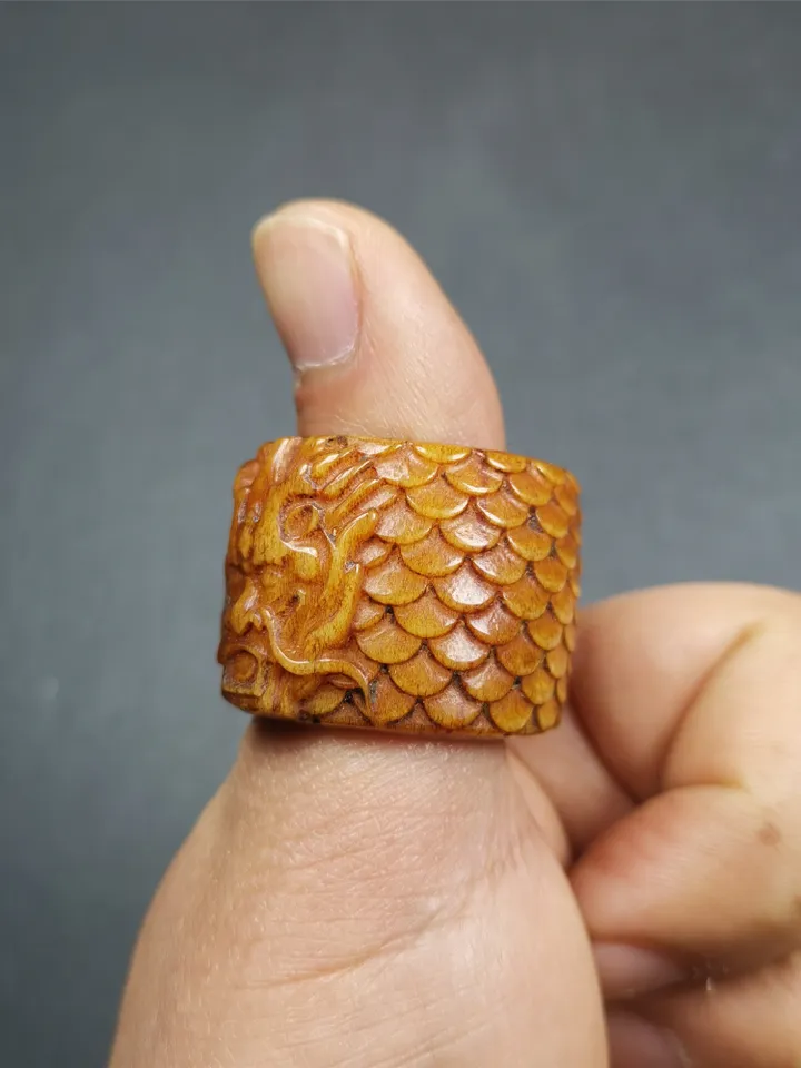 Gandhanra Handmade Big Thumb Ring for Men,Yak Bone Carved,Dragon Pattern,0.87&quot;