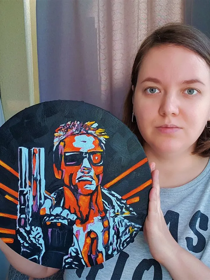 Terminator Painting Movie Original Art Fan Wall Art Schwarzenegger Oil Painting
