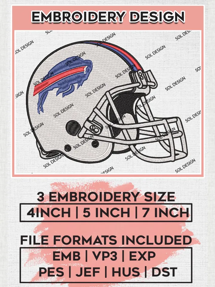 Buffalo Bills Helmet Embroidery Design Files, NFL Bills, NFL Logo Embroidery Files, NFL Buffalo Bills Machine Embroidery Design, Digital Download
