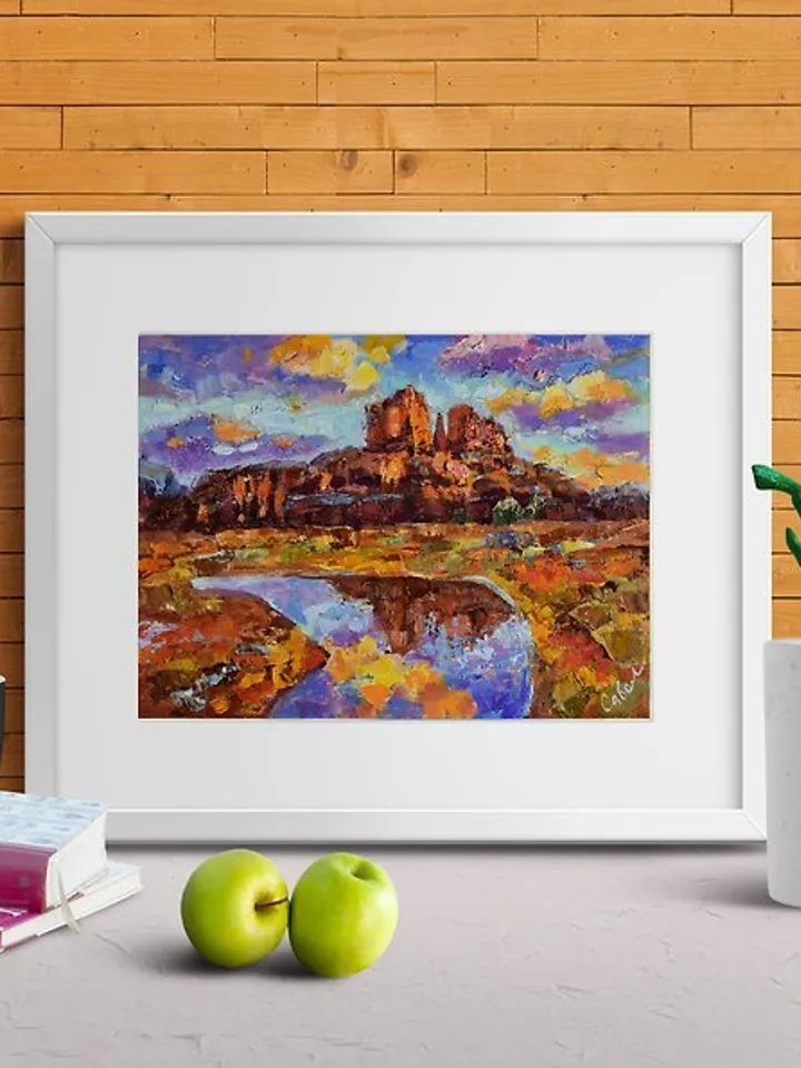 Mountains Artwork Impasto Landscape Plain Painting Original Art Sunset Arizona