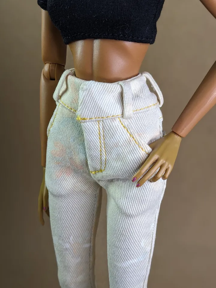 Handmade light-printed skinny jeans for 16-inch Fashion Royalty dolls (FR16)