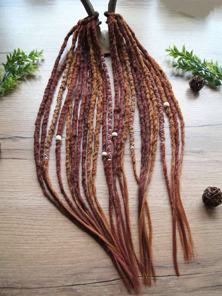 Bronze Dreads on hairband, 2 Ponytail orange red synthetic Dreadlocks extensions, bohemian boho style, Wig Hair Falls, cosplay