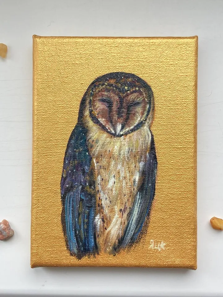 Owl Painting Original Small Bird Oil Painting Barn Owl Art Bird Lovers Gift Owl Wall Decor Owl Illustration 5 x 7 Art