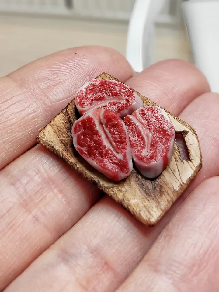 Realistic steak, meat board, meat for dolls, farm food, zoo, doll house, gift, dollhouse miniature, mini food, tiny food