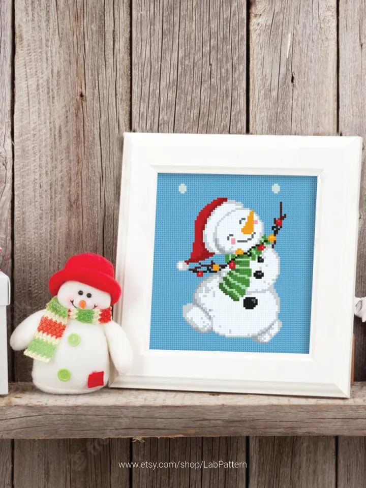 Christmas Snowman bundle of 8 cross stitch pattern, Xmas Snowflake, Holiday Décor, counted, chart, gift DIY, embroidery, instant PDF