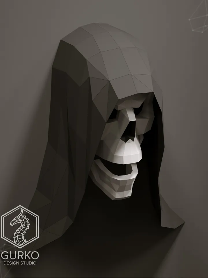 Hooded Skull Papercraft, Digital Template, PDF Download, Gurko, Trophy, 3D Low Poly, Pepakura, DIY Origami, Paper Decor, DIY Gift