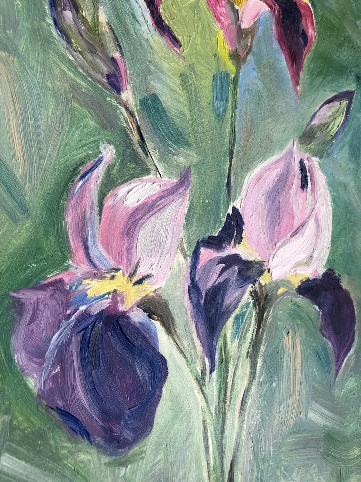 Irises flowers original oil painting wall art modern painting 8x11 inches