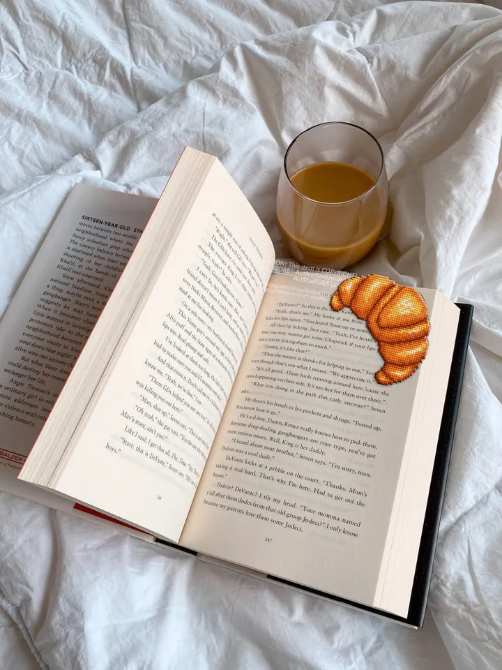 Corner bookmark cross stitch pattern PDF download Croissant cross stitch chart, Food bookmark digital PDF, Funny bookmark for beginner #B245