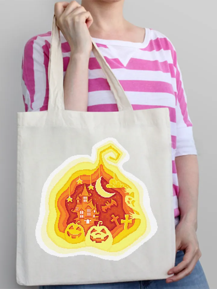 Halloween cross stitch pattern download PDF Spooky Halloween pattern digital PDF Halloween pumpkin cross stitch chart, 3d cross stitch #H34