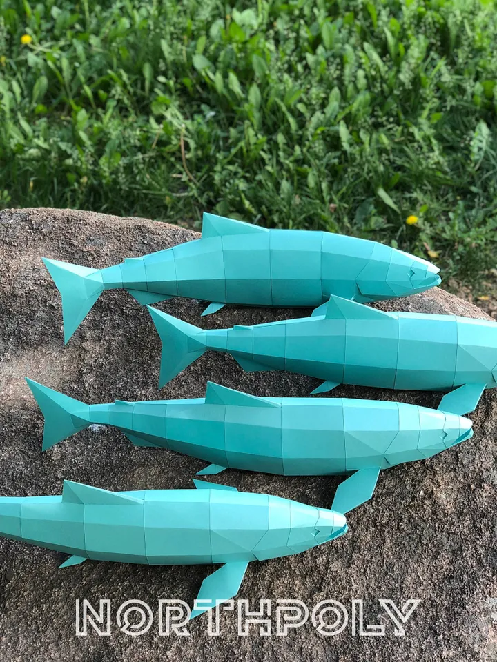 Salmon Papercraft, Fish, Digital Template, PDF Download, Gurko, 3D Low Poly, Pepakura, Origami Sculpture, Paper Party Decoration, DIY Gift