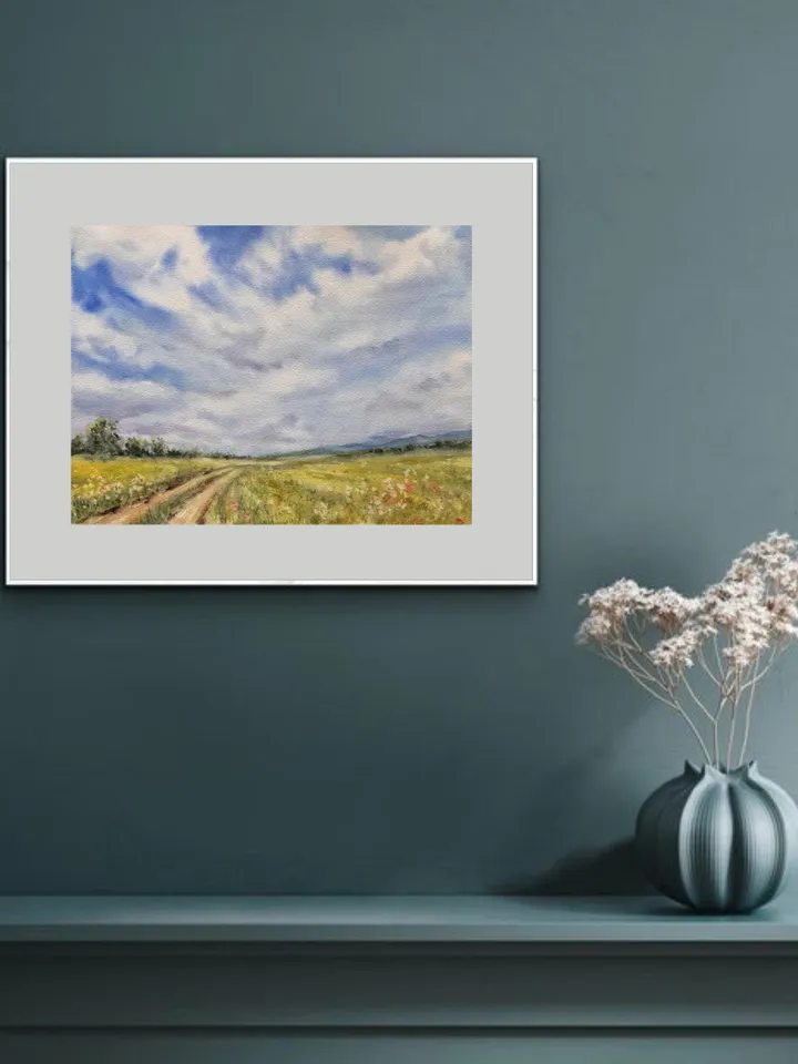 Meadow Original Painting Landscape Watercolor Painting Fields Painting