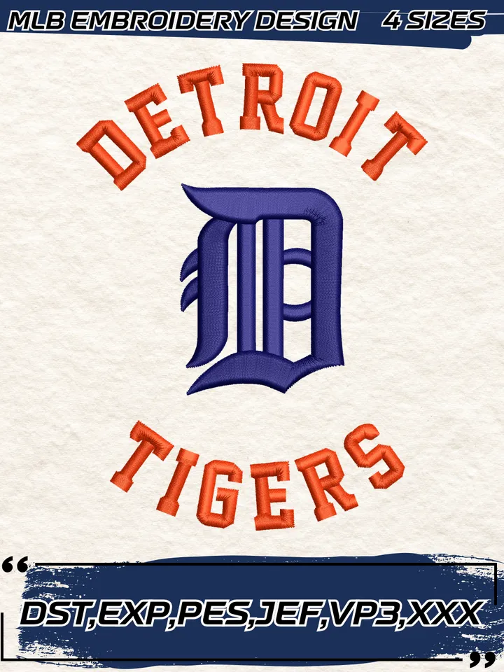 Detroit Tigers Circle Text Logo Embroidery Design,MLB Embroidery Design,Machine Embroidery Design File,4 Sizes, Digital Download